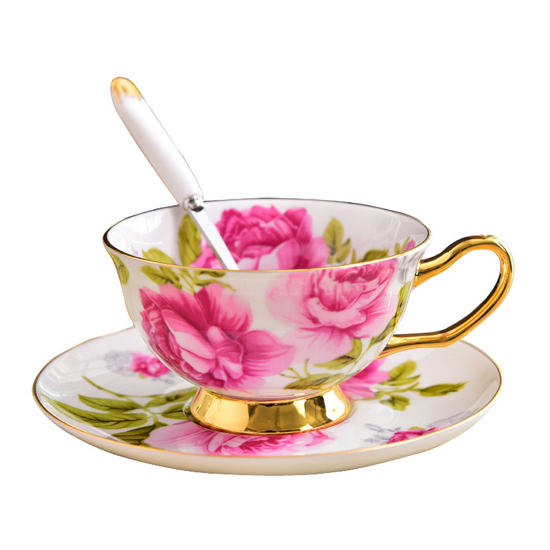 GLLead-tazas de café de cerámica con de flor rosa, juego de Taza de té y platillo de porcelana China, taza de porcelana de europea, bonito: Style A