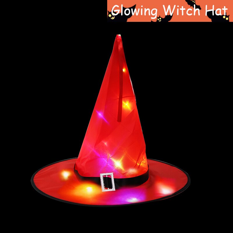 Sombrero de bruja LED brillante para Halloween, sombrero de bruja para decoración de de Cosplay, gorra de juguete: Red