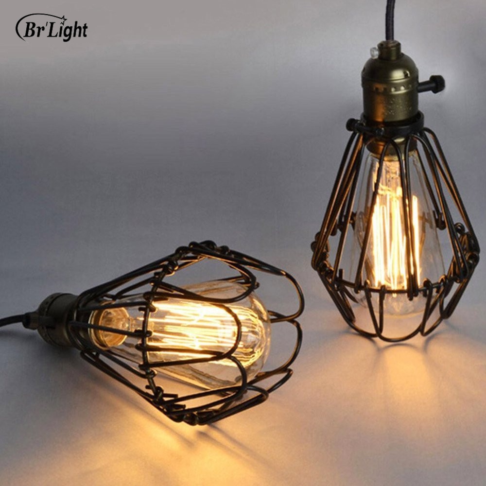 Rustik industriell vintage stil hängande hängsmycke metalltråd bur justerbar armatur lampskydd glödlampa skydd lampbur  d25