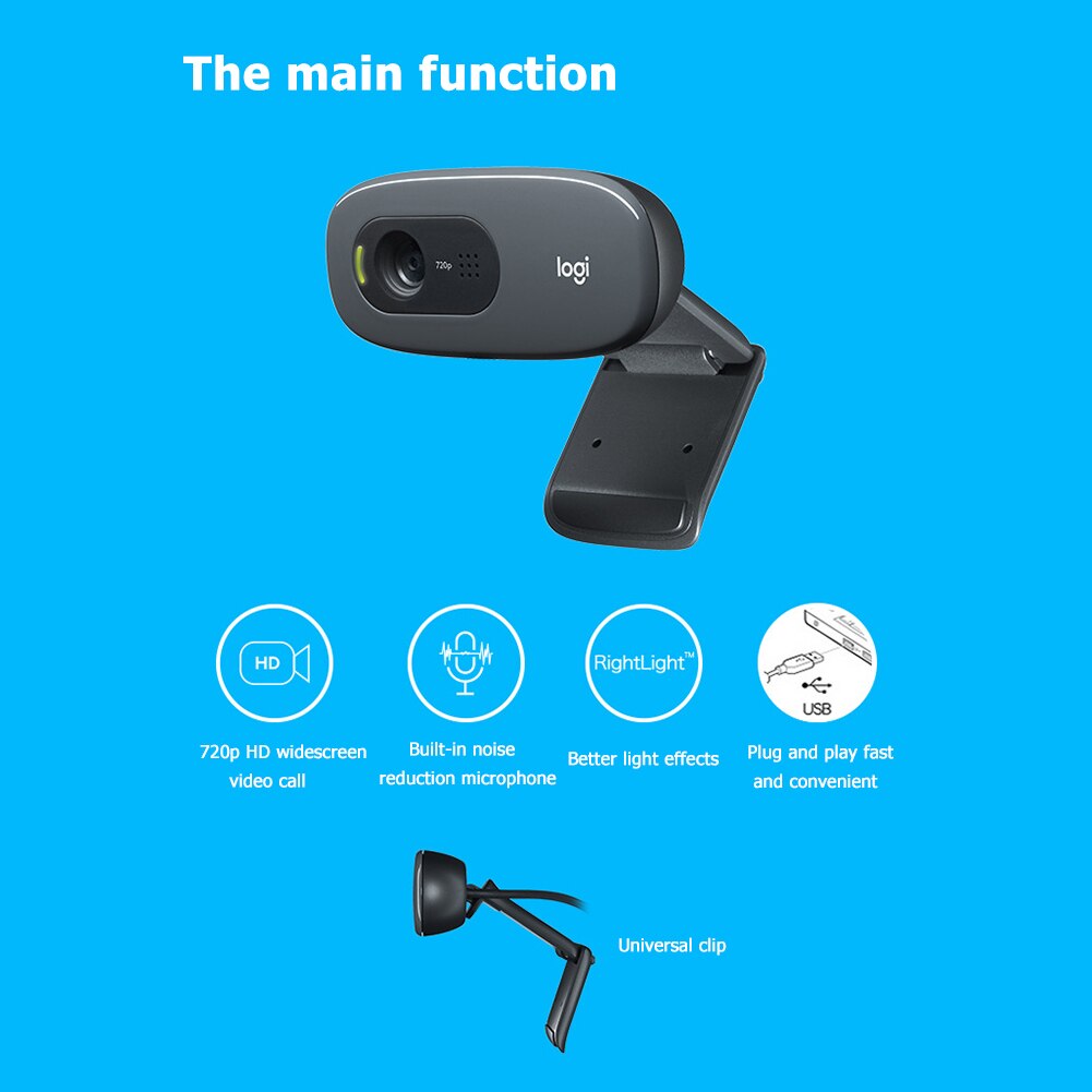 Video Calling USB Web Camera Built-in Microphone Office Caring Computer Supplies 720P HD Webcam for Logitech C270i
