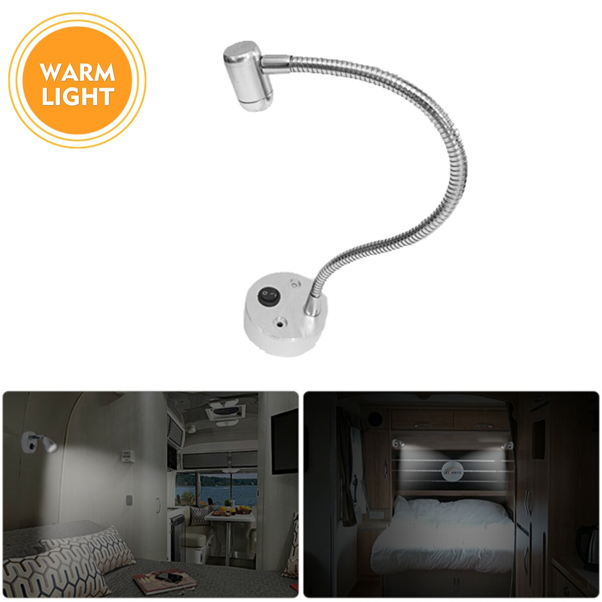 Motorhome Van Caravan 100LM Warm LED Reading Lamp 12V 1W Wall Mounted Spotlight Adjustable For RV Camper Bus Lorry Bookcase