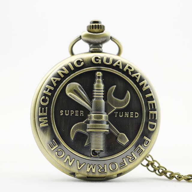 Brons Vintage Monteur Gegarandeerd Prestaties Super Tuned Quartz Analog Pocket Horloges Met Fob Chain Voor Mannen Vrouwen TD2085
