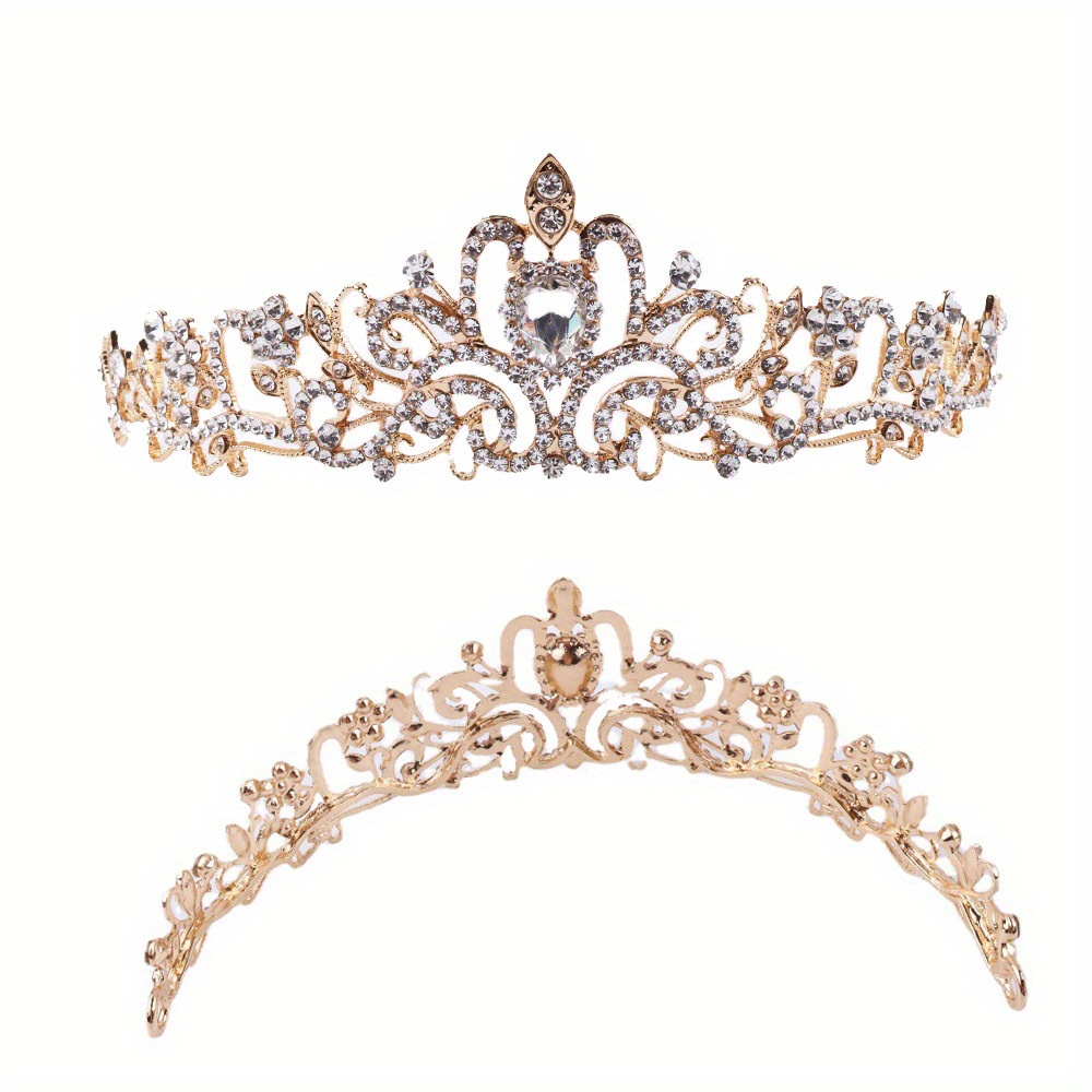 Wedding Hair Tiara Crystal Bridal Tiara Crown With Comb Rhinestone Prom Diadem Tiaras And Crowns Bridal Wedding Hair Accessories: Gold-color