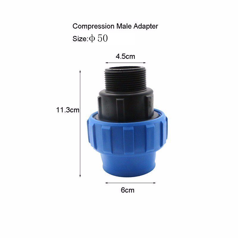 1pc HDPE Compression Male Adapter Plastic PP Coupler Coupling Irrigation Pipe Quick Connector Fitting Flexible Joint: 50mm