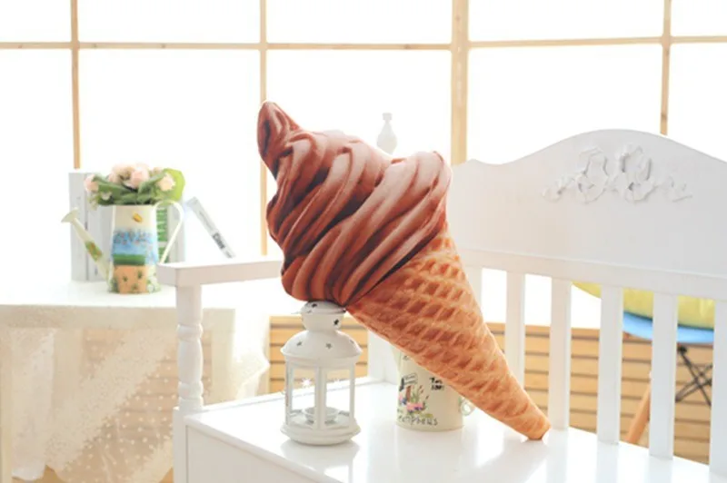Soft Plush Stuffed Doll Toys Pillow 3D Sweet Ice Cream Pillow Cushion Car Waist Support Cushion: WHITE