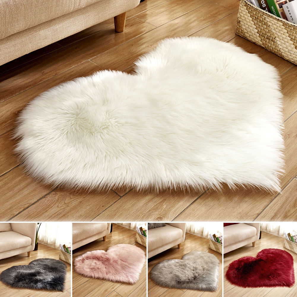 Pudcoco hjerteformet fluffy tæppe lurvet gulvmåtte blød faux pels hjem soveværelse behåret tæppe