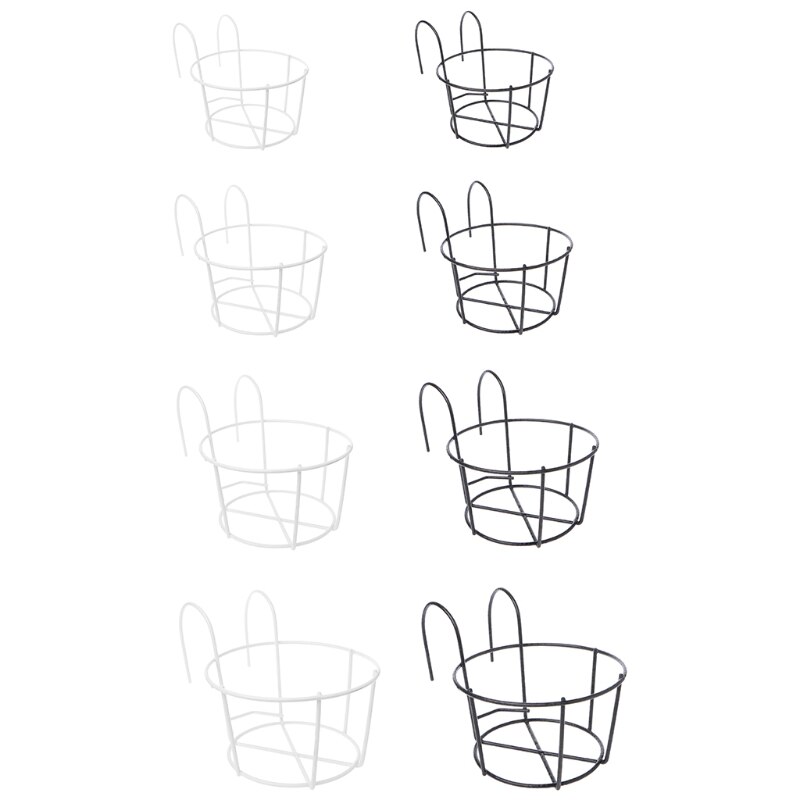 Balcony Round Flower Pot Basket Iron Railing Fence Hanging Potted Plant Rack Planter Stand Holder Garden Decoration