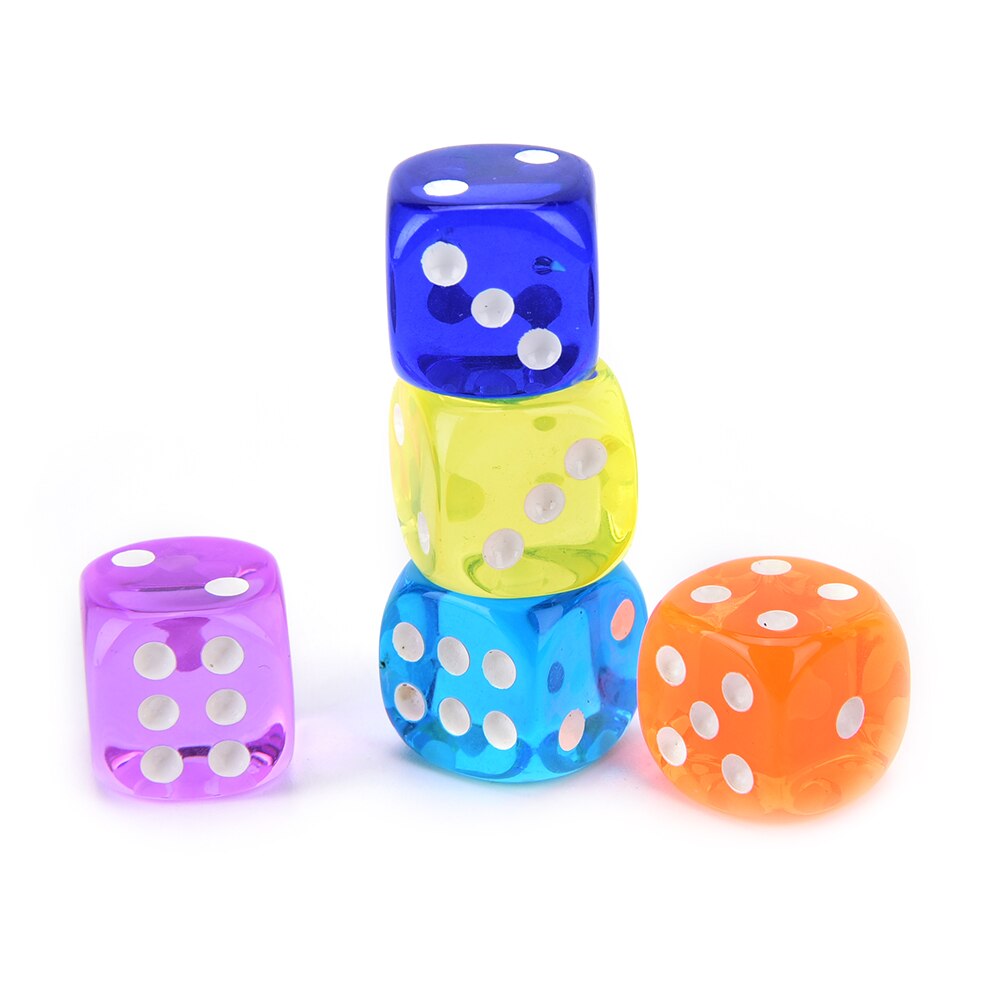 10 Pcs 14mm Dice Transparent Solid Glitter effect in 12mm square corners Plastic cube d6 Gambling Dice