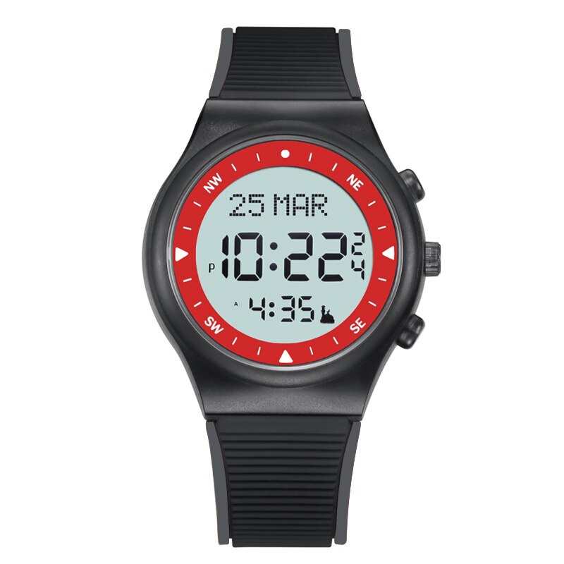 Alfajr Tijd Horloge Voor Islam Gebed Ondersteuning Arabisch Engels Taal Beste Moslim Azan Klok Met Automatische Qiblah Athan Alarm: Black red