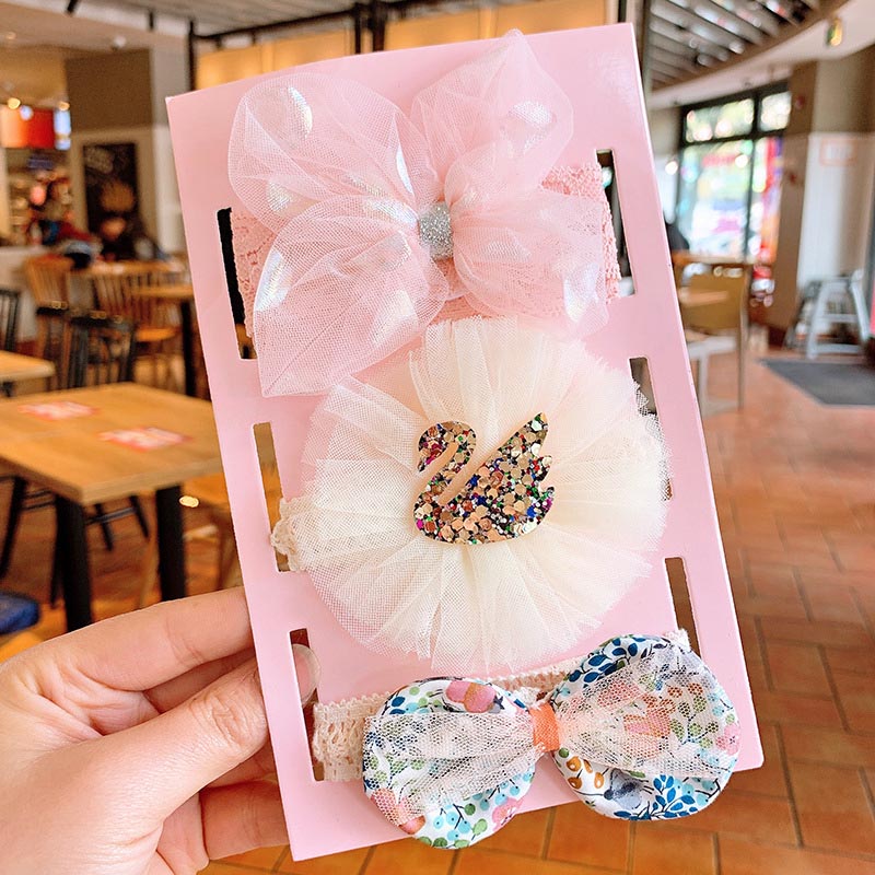 3 Pcs/Set Lace Flower Baby Headband Crown Bows Hairband Girl Turban Elastic Baby Hair Band Newborn Baby Hair Accessories: Style 3 G02
