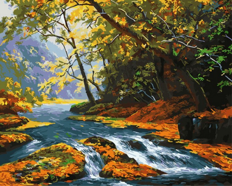 HUACAN Painting By Number Tree Scenery Kits Drawing Canvas HandPainted DIY Picture By Numbers Lake Landscape Home Decor: SZHC1-4944