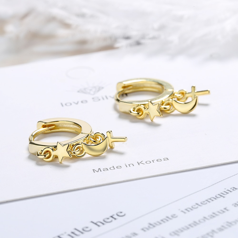 Nehzy 925 Sterling Zilveren Vrouw Mode Sieraden Eenvoudige Star Moon Cross Gouden Zilveren Oorbellen