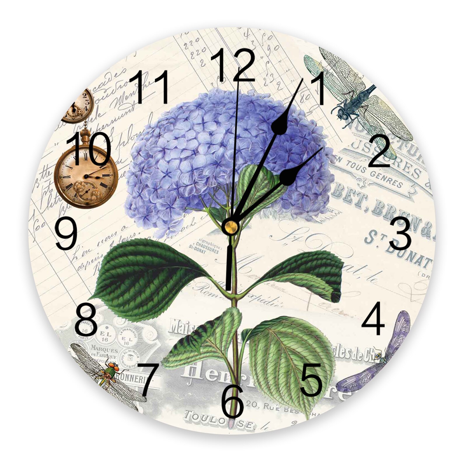 Purple Flower Dragonfly Wall Clock Home Decor Bedroom Silent Oclock Watch Wall Digital Clock: Default Title