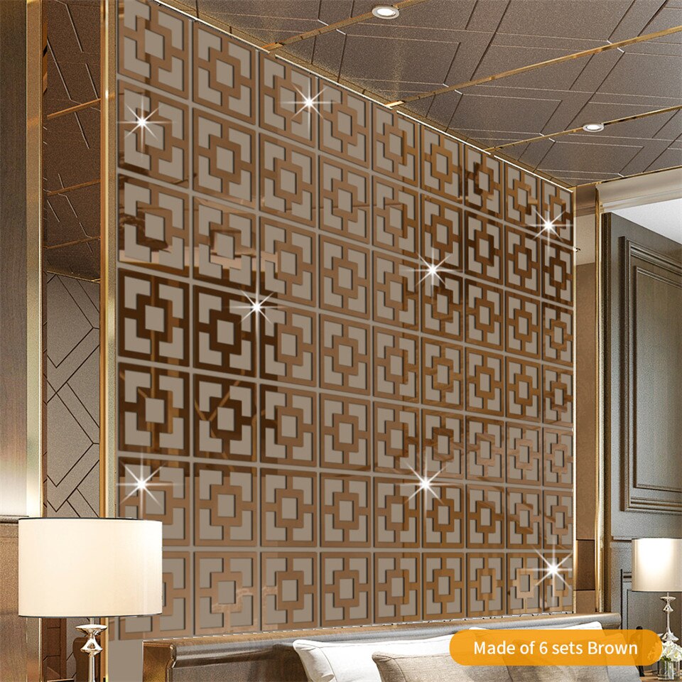 Espejo hueco cuadrado para pared, pegatina de papel tapiz para decoración de sala de estar, dormitorio, bricolaje, calcomanía de espejo acrílico, 28x28cm x 12 Uds.