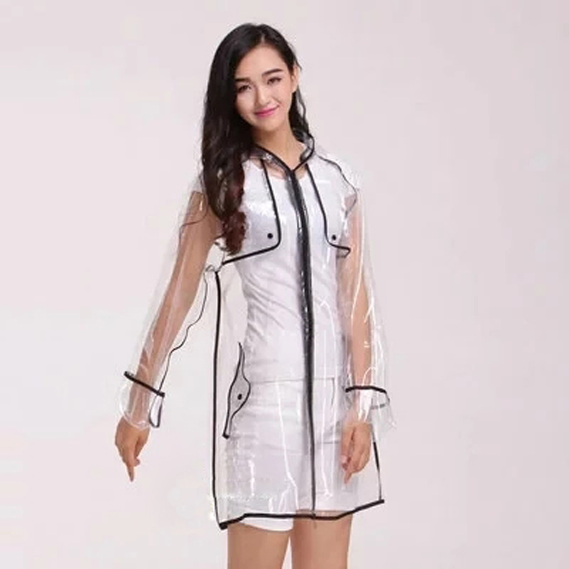 Personality Waterproof EVA Transparent Poncho Women Outdoor Clear Raincoat With Zipper PVC Rainwear Pink Rain Coat