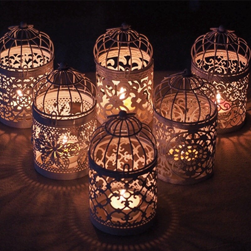 Marokkansk lanterne votiv lysestage hængende lanterne vintage lysestage hængende lanterne fuglbur hvid boligindretning