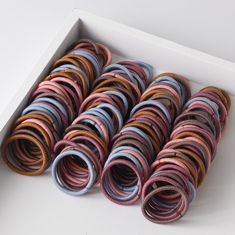 Cintas para el pelo de Color caramelo para niña, accesorios para el cabello elásticos, soporte para cola de caballo, tocado de goma, adornos coreanos para niños, 100 Uds.: style-2