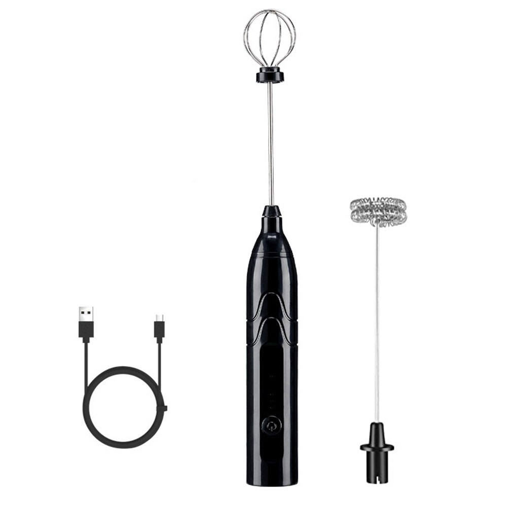 Electric Milk Frother Cappuccino Coffee Foamer Handheld Egg Beater USB Charging Chocolate Latte Drink Mixer Blender: Black