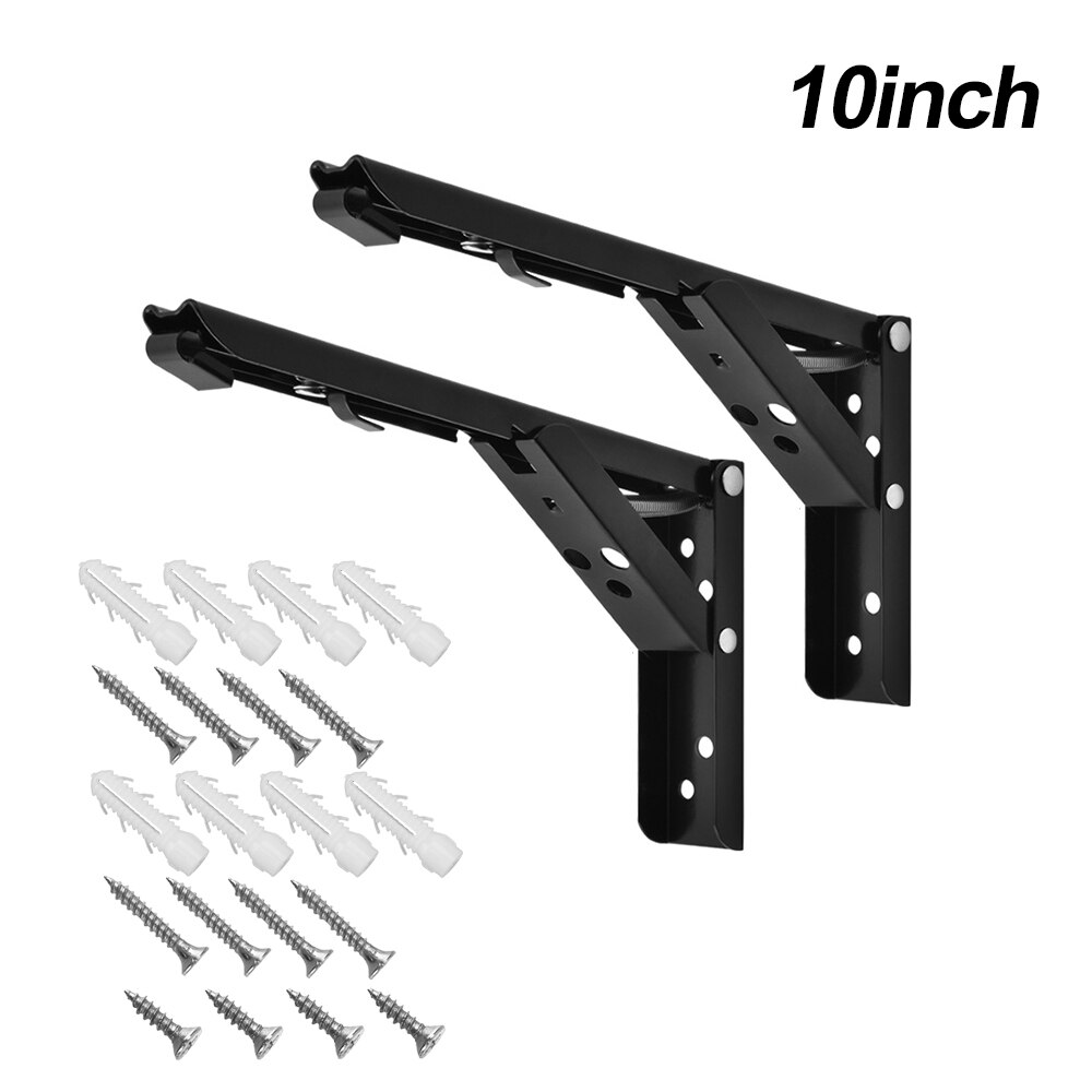 Triangle Table Shelf Bracket Heavy Support 2pcs Wall Mounted Stainless Steel Folding Angle Bracket 8-12 Inch: Paint Black-10 inch