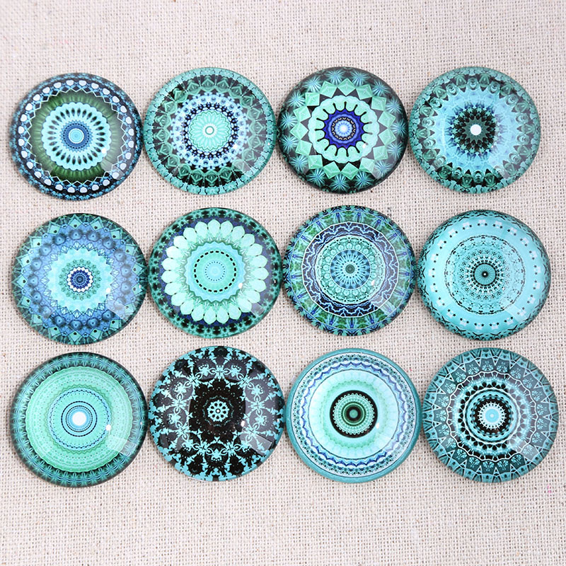 onwear mix blue mandala photo round glass cabochon 12mm 14mm 18mm 20mm 25mm 30mm diy flat back handmade jewelry components