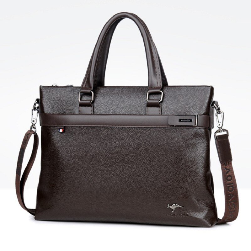 Men briefcases pole business Bag travel PU formal work handbags large capacity handbag Male Crossbody Messenger: brown