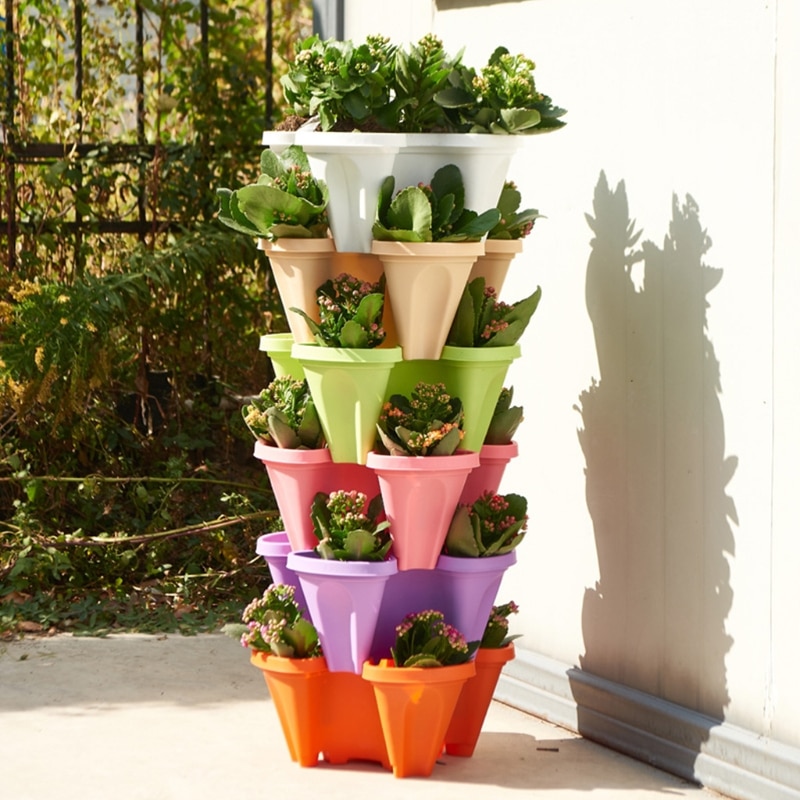 Stand Stacking Planters Strawberry Planting Pots with Drainage Holes Plastic Flower Pot Plant Permeable Type