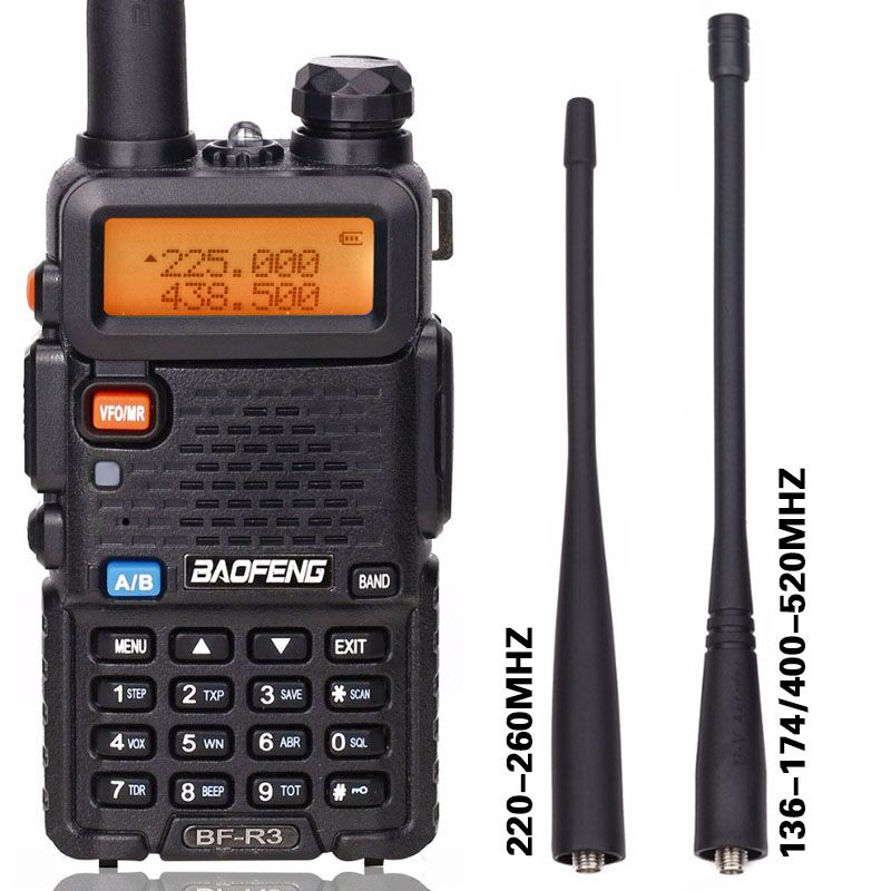 BaoFeng BF-R3 talkie-walkie Tri-bande 136-174 Mhz 220-260 Mhz/400-520 Mhz + 2 antennes Amatuer la Radio portative de jambon de uv-5r
