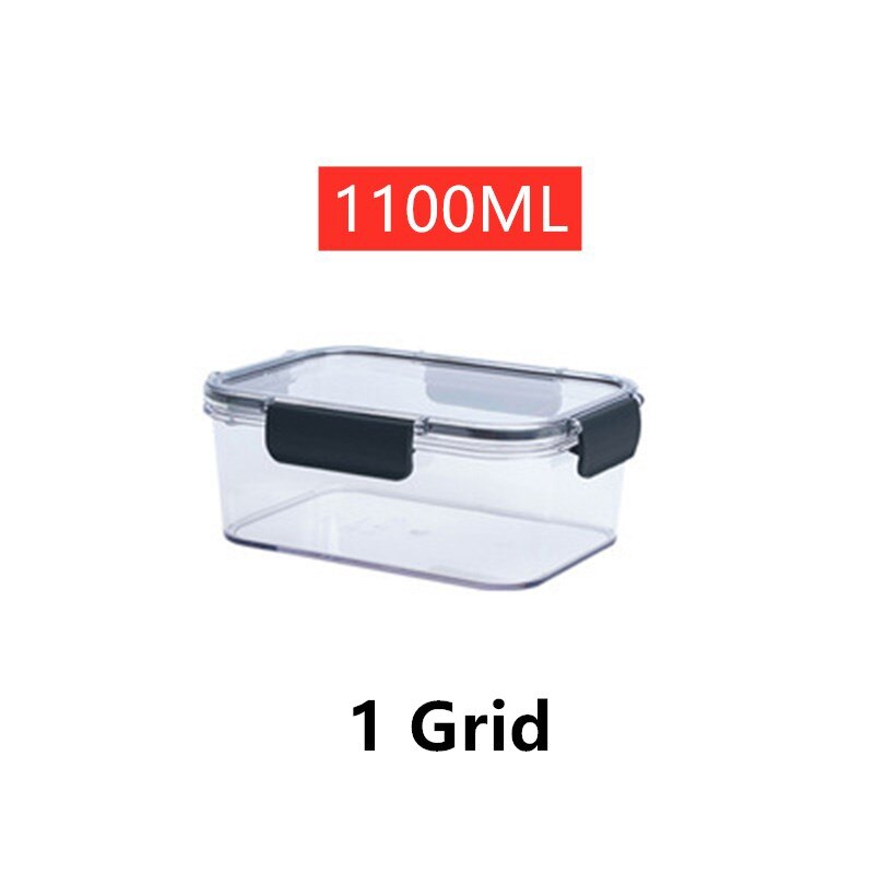 Dividable Lunch Box With Lid Refrigerator Compartment Storage Box Fruit And Vegetable Bento Box Transparent Fresh-keeping Box: 1100ML 1 Grid