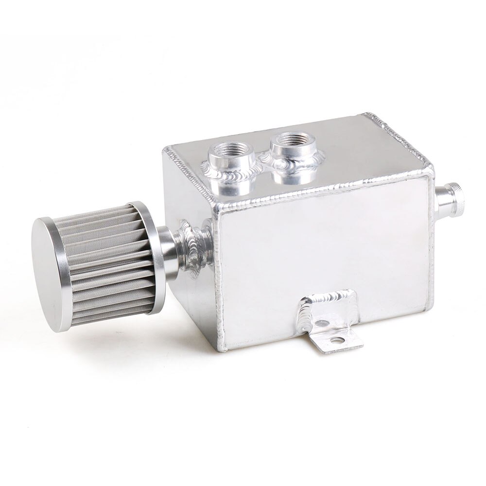 Universal Car 2L Aluminum Oil Catch Can Tank Fuel Tank With Breather & Filter Drain