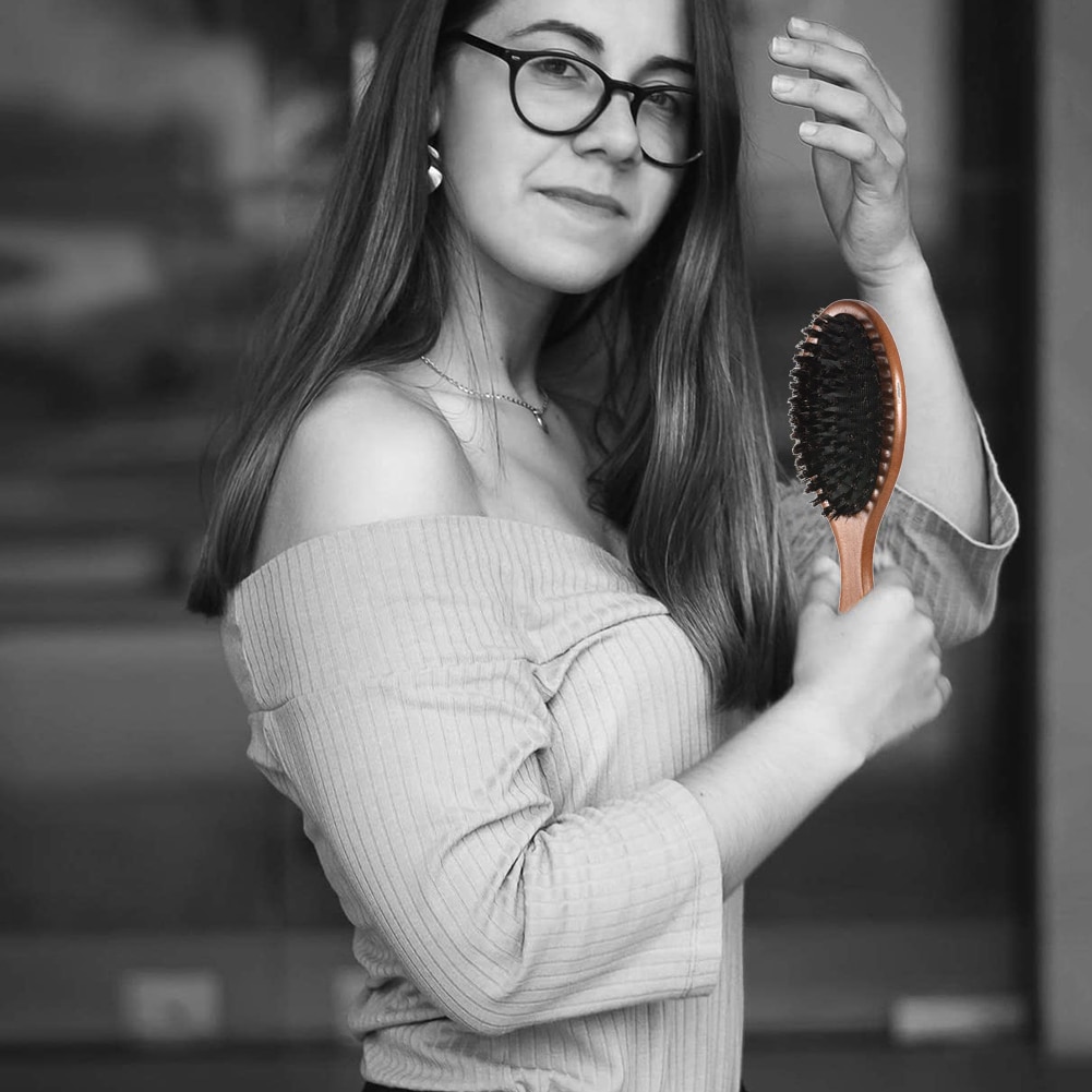Natural Boar Bristle Hairbrush Massage Comb Anti-static Hair Scalp Paddle Brush Beech Wooden Handle Hair Brush Comb Styling Tool