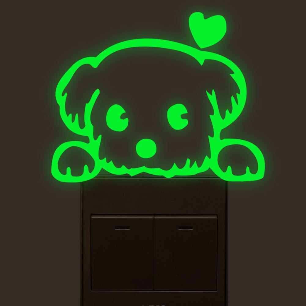 Creativo gatto cane interruttore adesivi luminosi incandescenza in il buio adesivi murali camerette decorazioni per la casa vinile fluorescente arte murale animale: 3