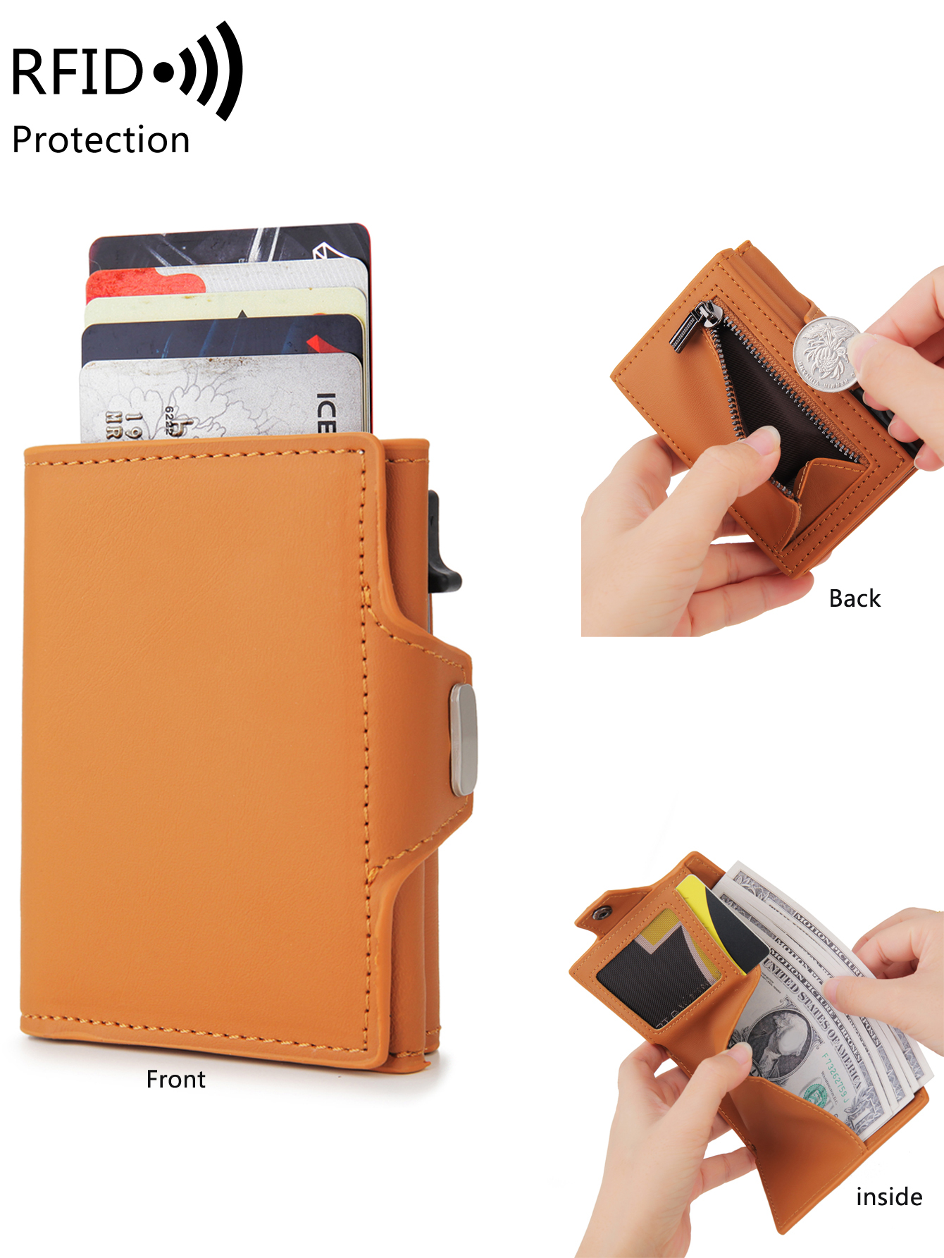 RFID Herren-Geldbörse, Kreditkartenetui, Mini-Geldbörse aus PU-Leder, automatischer Pop-hoch-Multifunktions-Bankkartenhalter