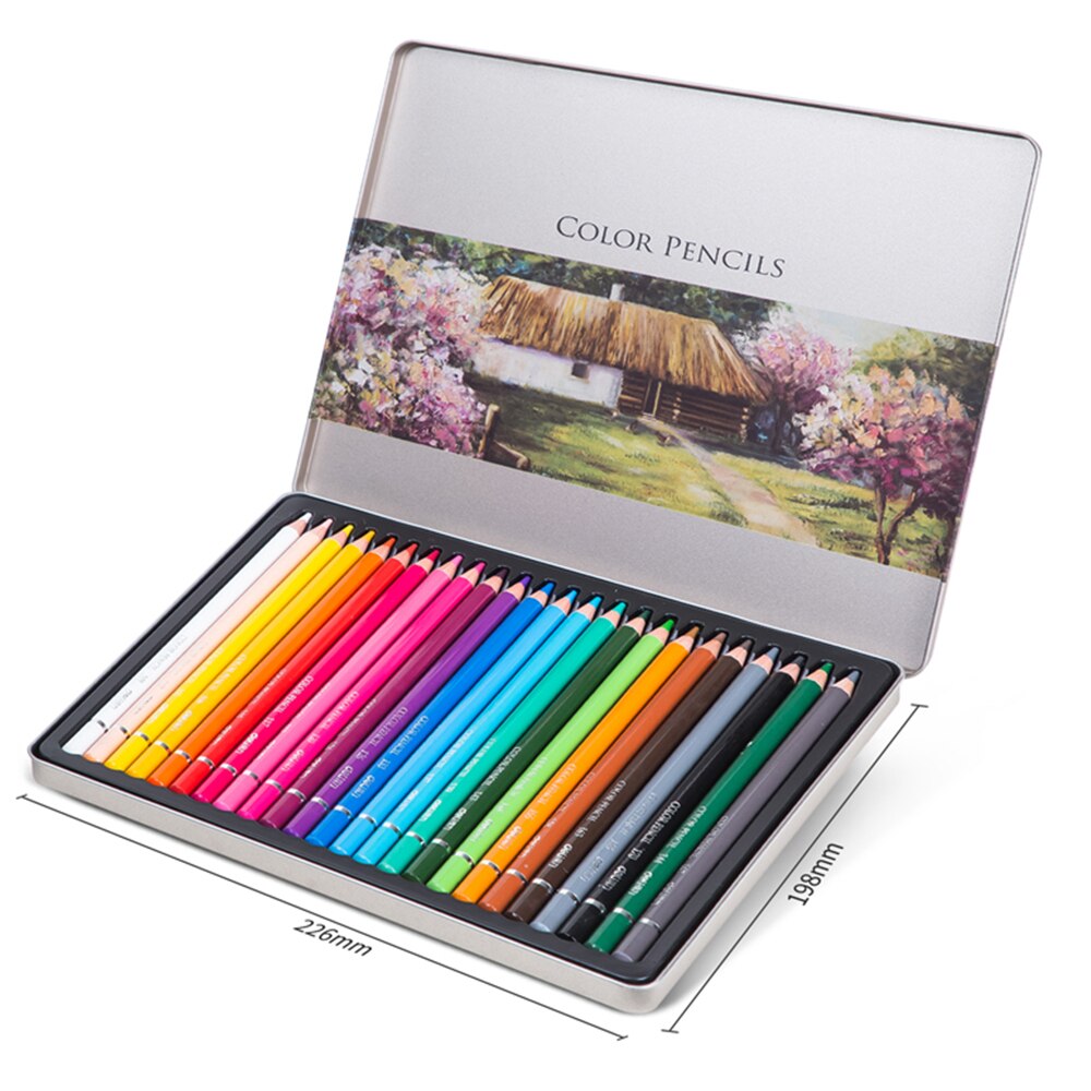 Deli 24/36 Kleur Potlood Vette Kleur Lood Student Kleurpotlood Handgeschilderde Professionele Schilderen Pen Ijzer Box Set Schilderen tool: 24 In 1