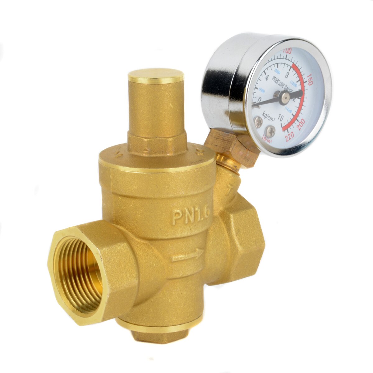 Mayitr Durable DN20 3/4" Adjustable Brass Tap Water Pressure Reducing Valve Pressure Maintaining Regulator Valves With Gauge