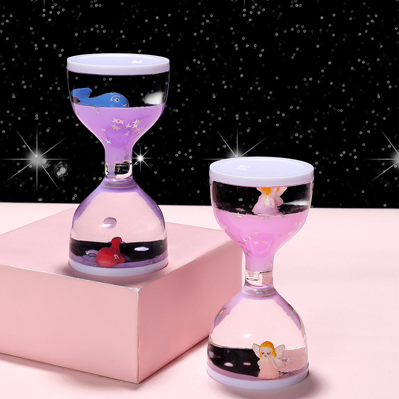 ​ ​ Ampulheta líquida para alívio do estresse, decoração criativa de gota de óleo para presente de aniversário, decoração de escritório doméstico
