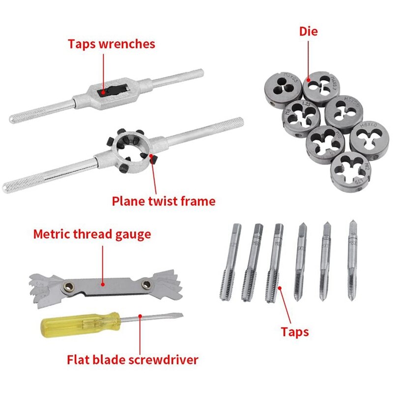 HLZS-32Pc M3-M12 Metric Tap And Die Set Manual Tapping Tool Thread Tap Die Wrench Set