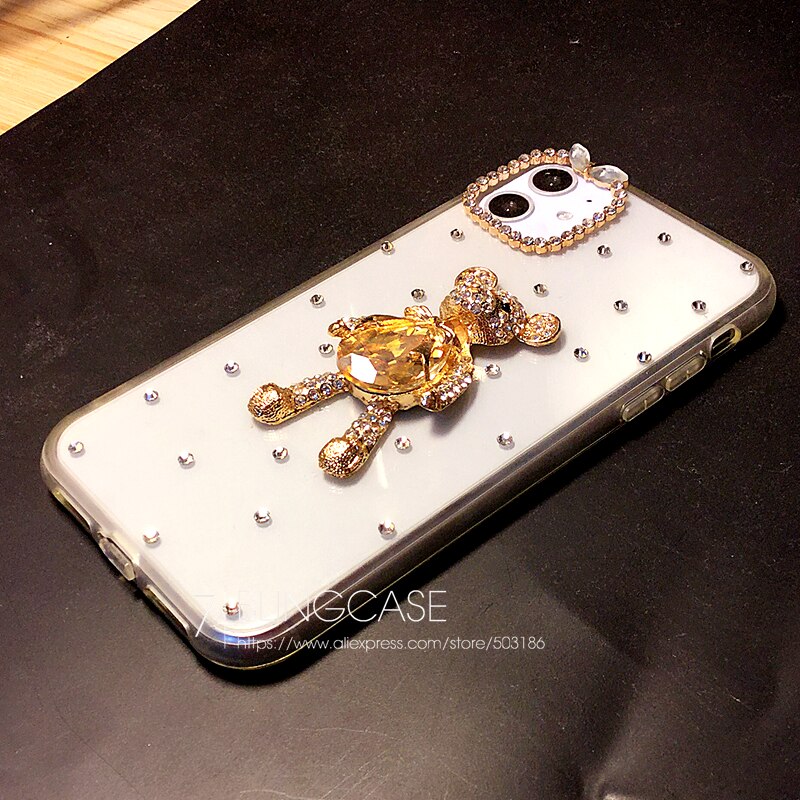 Diament niedźwiedź futerał na telefon do Sony Xperia 5 8 10 Plus 1 XZ4 XA3 Z3 Z5 kompaktowy L1 L2 L3 M5 E5 II Rhinestone skrzynki pokrywa