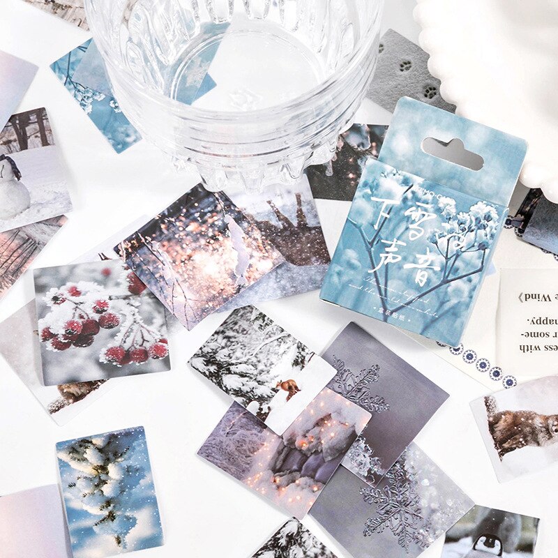 46pcs/pack Winter Snow Scenery Label Stickers Pack Posted It Kawaii Planner Scrapbooking Stationery Stickers Office Decoration