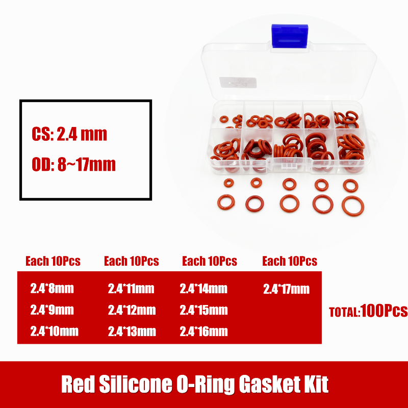 O-squillare in silicone rosso spessore 1.5/2/2.4/3.1mm kit guarnizioni per rondella di tenuta VMQ con isolamento ad alta temperatura resistente tutto'olio impermeabile: trasparente