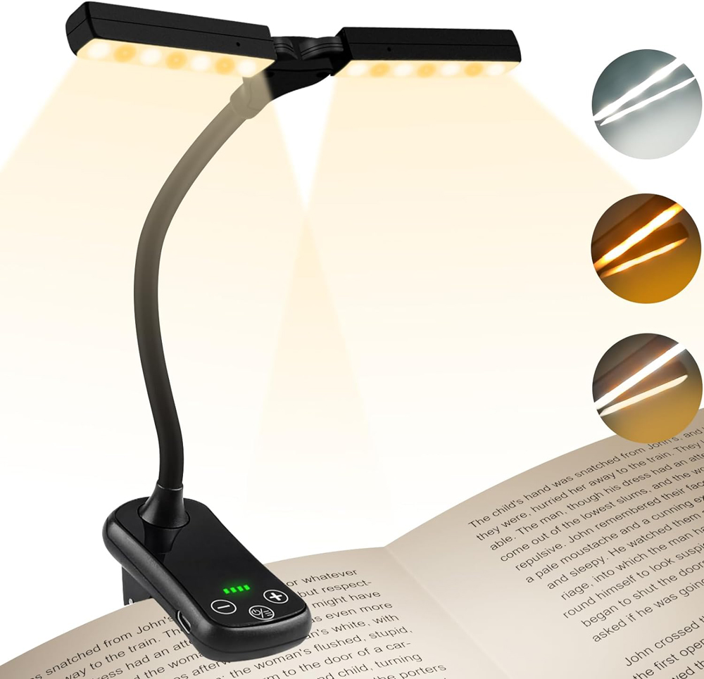 14 LED-Clip-an-Buchleuchte, 3 Farben, 8 Helligkeiten, wiederaufladbares USB-Nachtlicht, tragbare Leseleuchte, Buchlampe: Kaltes Weiß