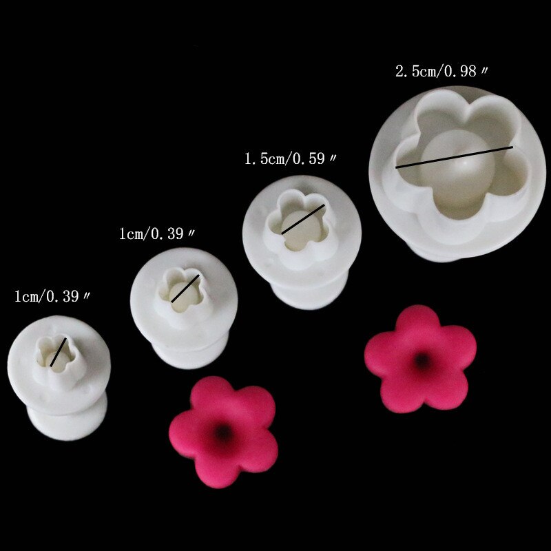4 stk/sæt blomme marguerit småkage stempeludskærer fondant gum paste cupcake toppers form oval kiks kage dekoration presse wienerbrød værktøjer: Blomme blomstre