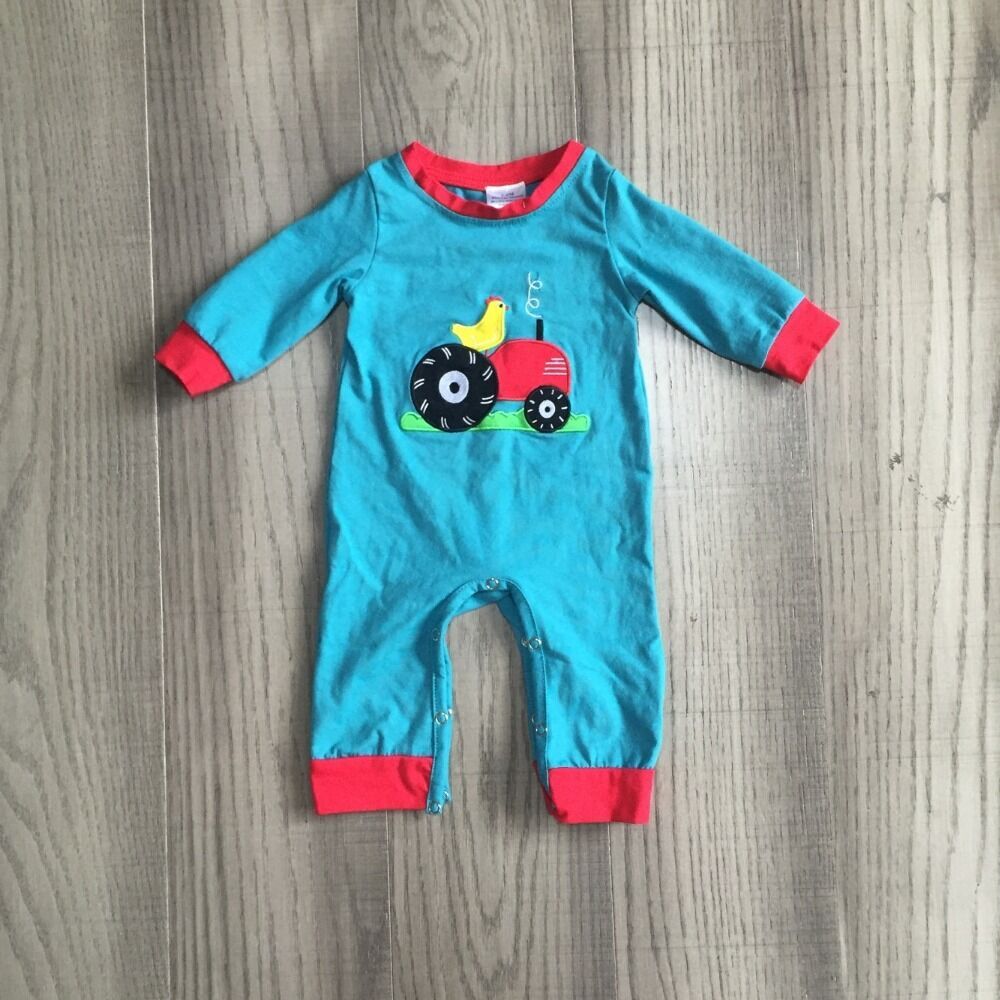 Girlymax ferme barboteuse bébé enfants automne bleu barboteuse infantile enfant en bas âge barboteuse bébé garçon poule tracteur barboteuse