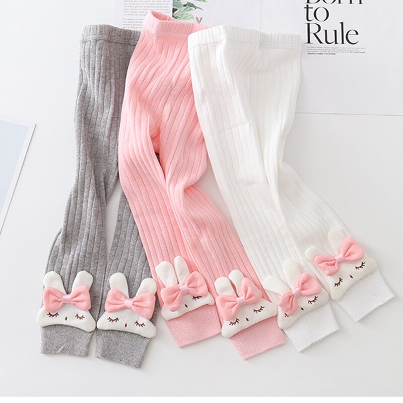 Ins Autumn Winter Baby Pants Ribbed Knit Pants 1-5years Cartoon Rabbit Ribbed Baby Pants