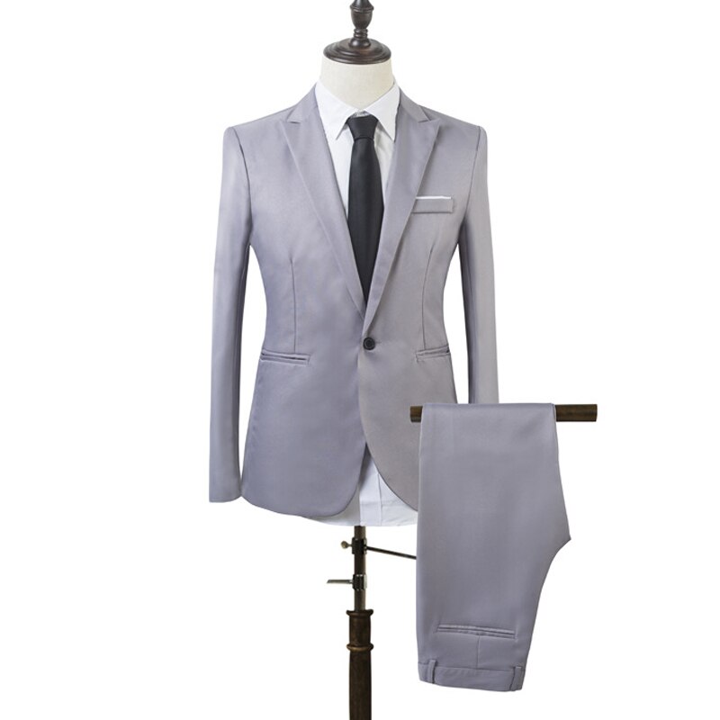 2 PCS Men Slim Fit Formal Business Tuxedos Suit Coat Pants Party Wedding Prom NFE99: Gray / XXXL