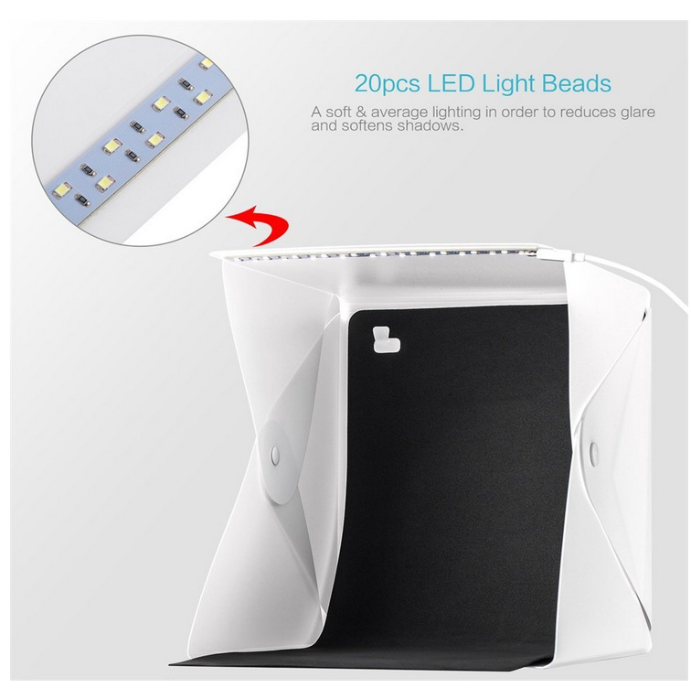 Z40 mini vikbar lightbox led ljus soft box fotoljus tält kit fotografering studio softbox 2* bakgrund box 20cm*24cm*24cm