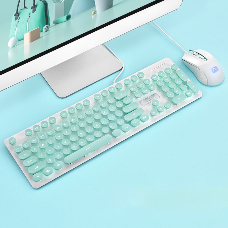 Gaming Keyboard and Mouse Wired Backlight Keyboard Mechanical Keyboard Retro Round Glowing Keycap 1600DPI Gaming Mouse Set