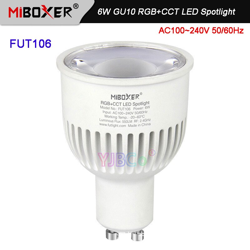 Miboxer E27 GU10 MR16 4W 5W 6W 9W 12W LED Spotlight RGB+CCT Smart Light Room decoration Blub 2.4G Remote/Phone APP/Voice control: FUT106   6W  GU10