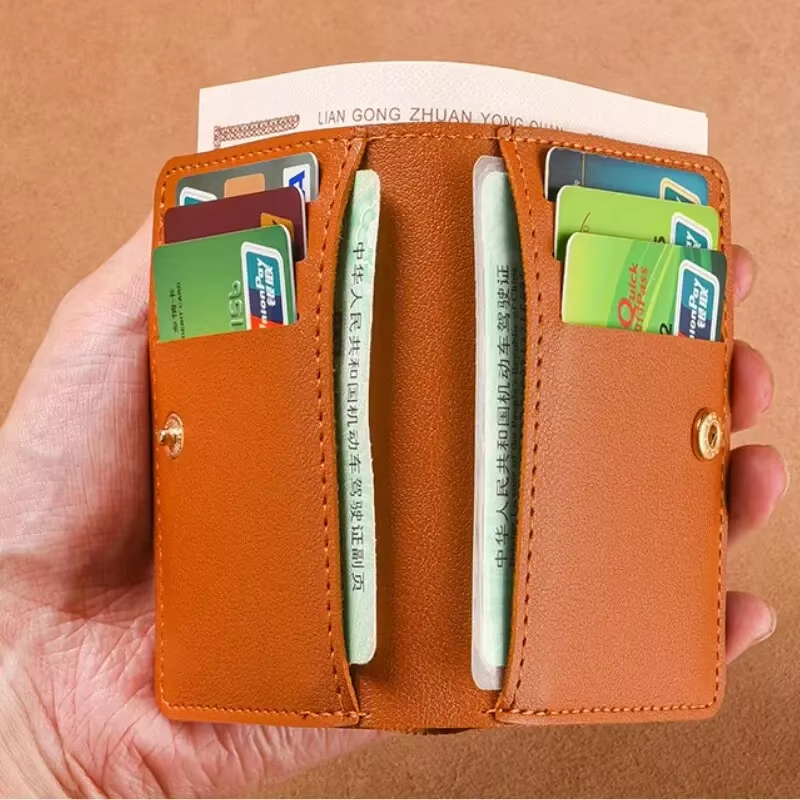 Solid Color PU Leather Small Wallet for Women Short Simple Women's Purse with Hasp Buttons Ultra Thin Credit Card Bag Coin Purse
