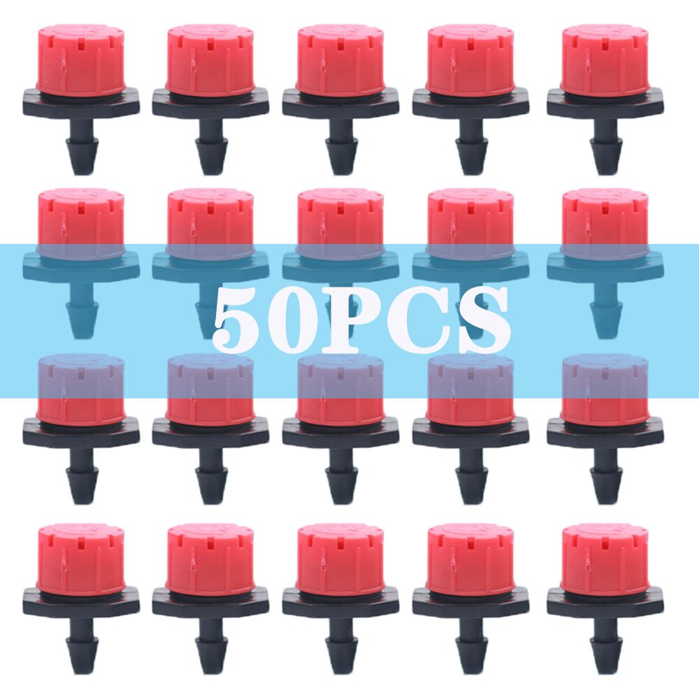 Adjustable 1/4 Irrigation Misting Dripper Sprinkler Head Hose Garden Micro Flow Drip Head Greenhouse Watering Tool for Garden: 50pcs 8-Hole Red