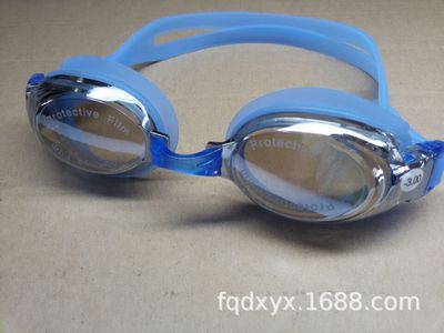 Justerbare briller galvanisering svømmebriller anti-dug uv beskytte voksne børn vandtæt silikone spejl svømmebriller: Elektroplade blå